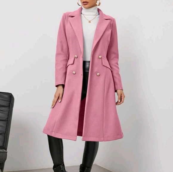 Double Breasted Fake Pocket Lapel Neck Overcoat - Picture 3 of 7